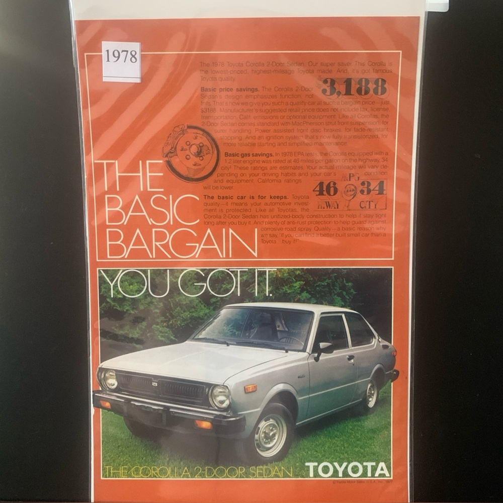 Vintage 1978 Toyota Corolla 2 Door Sedan The Basic Bargain Ad Advertisement